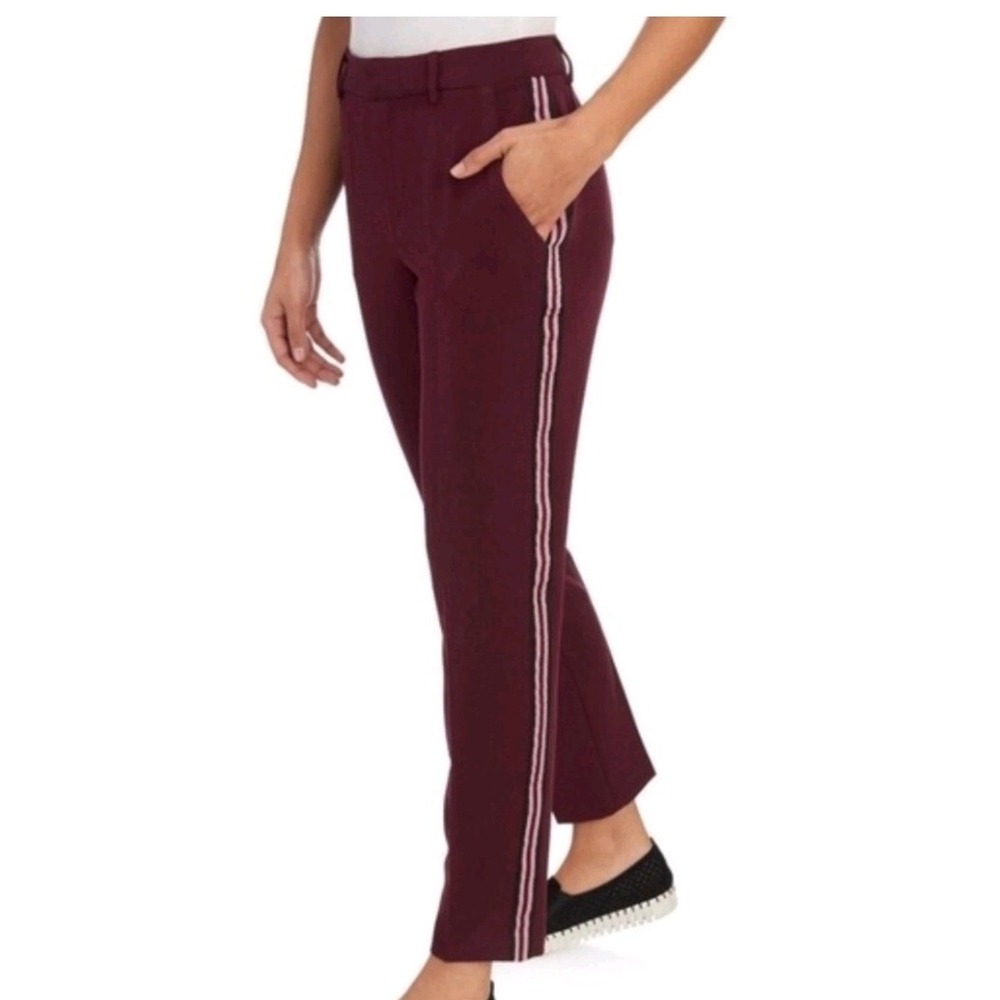 Laundry By Shelli Segal Wine Pants Stripe Side Trouser Size 6 Burgundy